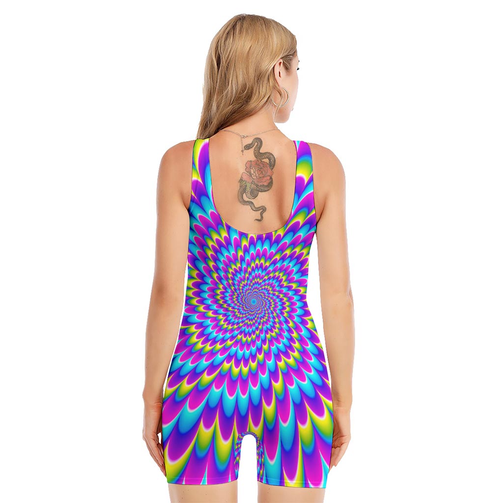 Abstract Dizzy Moving Optical Illusion Sleeveless One Piece Swimsuit