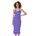 Abstract Dizzy Moving Optical Illusion Slim Fit Midi Cami Dress