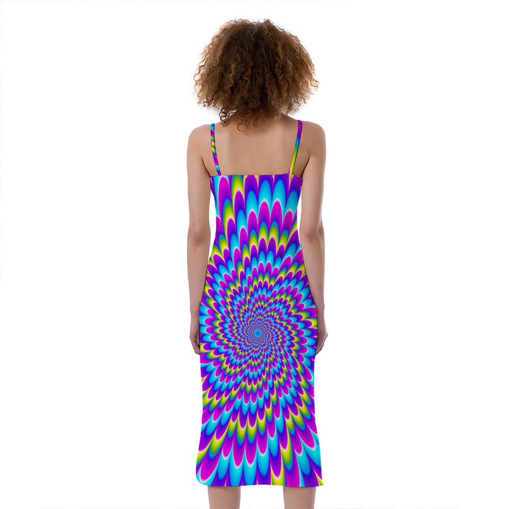 Abstract Dizzy Moving Optical Illusion Slim Fit Midi Cami Dress
