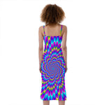 Abstract Dizzy Moving Optical Illusion Slim Fit Midi Cami Dress