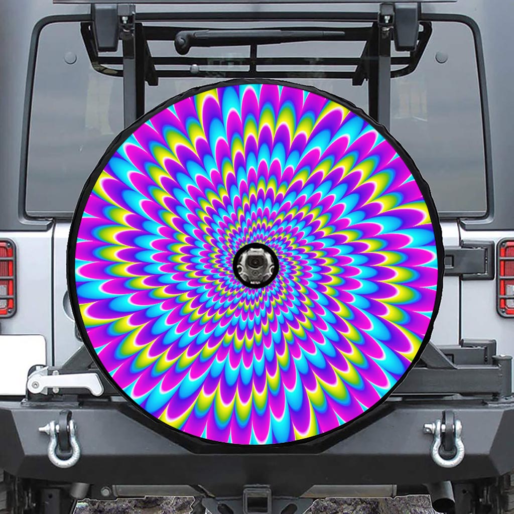 Abstract Dizzy Moving Optical Illusion Tire Cover With Camera Hole