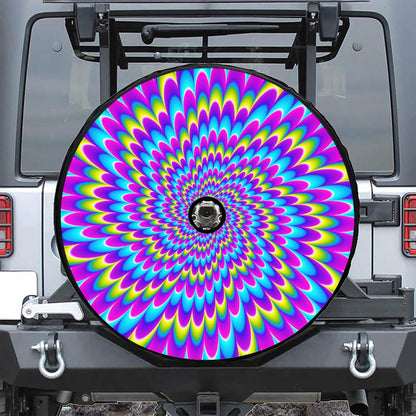 Abstract Dizzy Moving Optical Illusion Tire Cover With Camera Hole