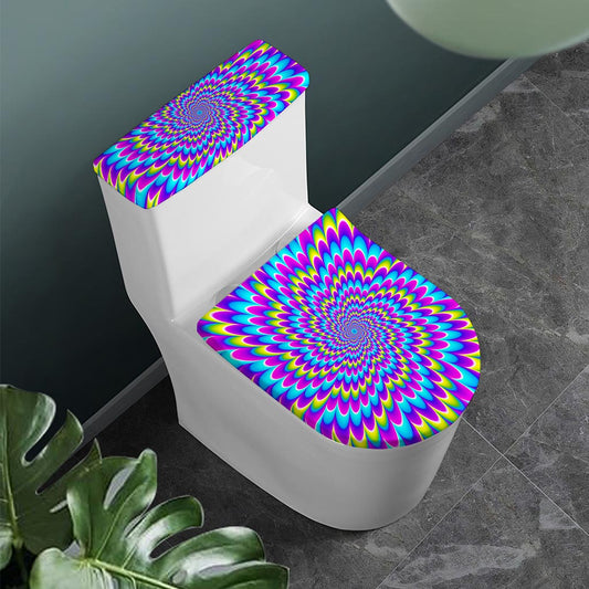 Abstract Dizzy Moving Optical Illusion Toilet Lid And Tank Cover Set