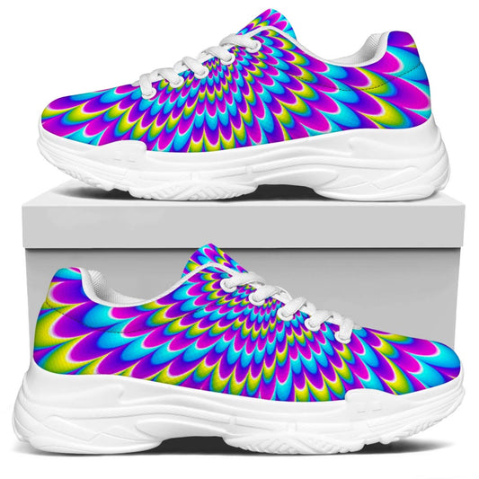 Abstract Dizzy Moving Optical Illusion White Chunky Shoes