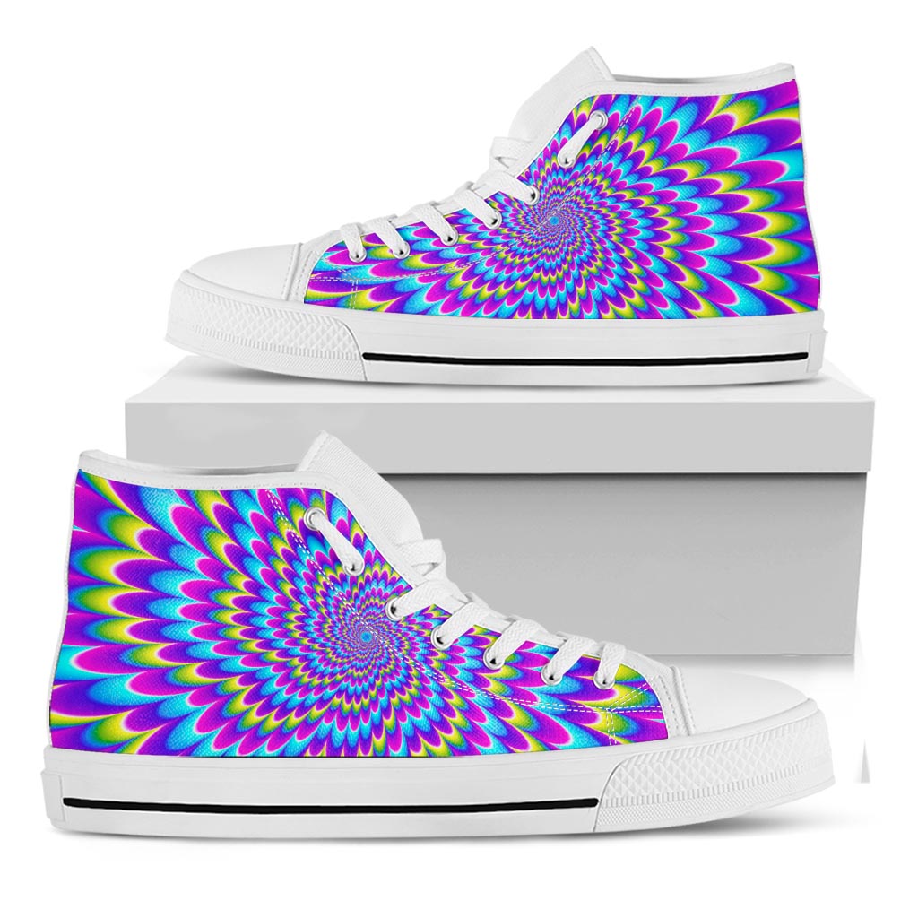 Abstract Dizzy Moving Optical Illusion White High Top Sneakers