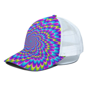 Abstract Dizzy Moving Optical Illusion White Mesh Trucker Cap