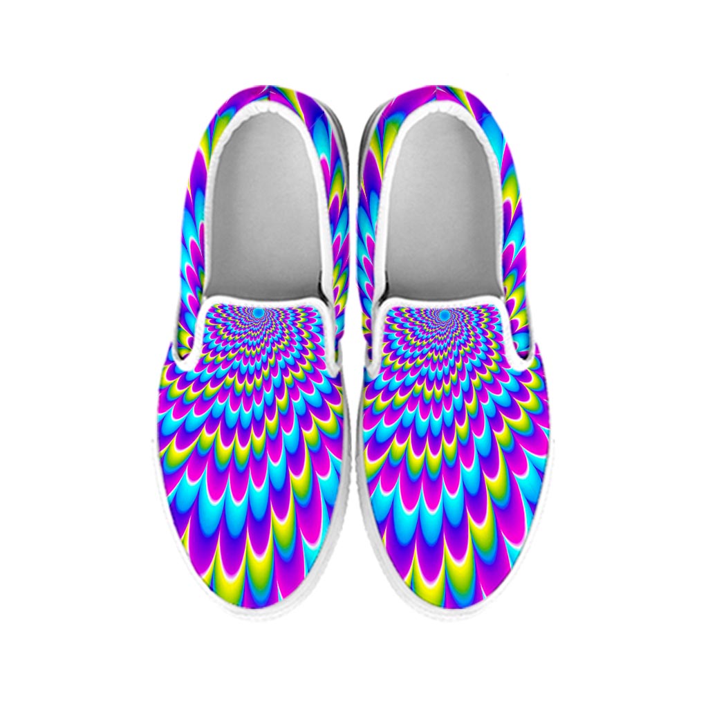 Abstract Dizzy Moving Optical Illusion White Slip On Sneakers