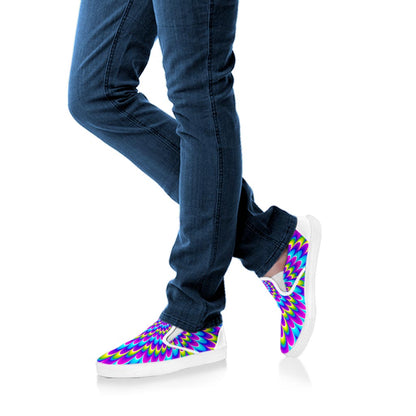 Abstract Dizzy Moving Optical Illusion White Slip On Sneakers