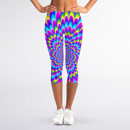 Abstract Dizzy Moving Optical Illusion Women's Capri Leggings