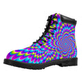 Abstract Dizzy Moving Optical Illusion Padded Collar Lace Up Boots