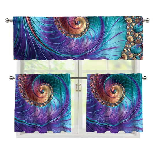 Abstract Fractal Print 3 Piece Kitchen Curtains