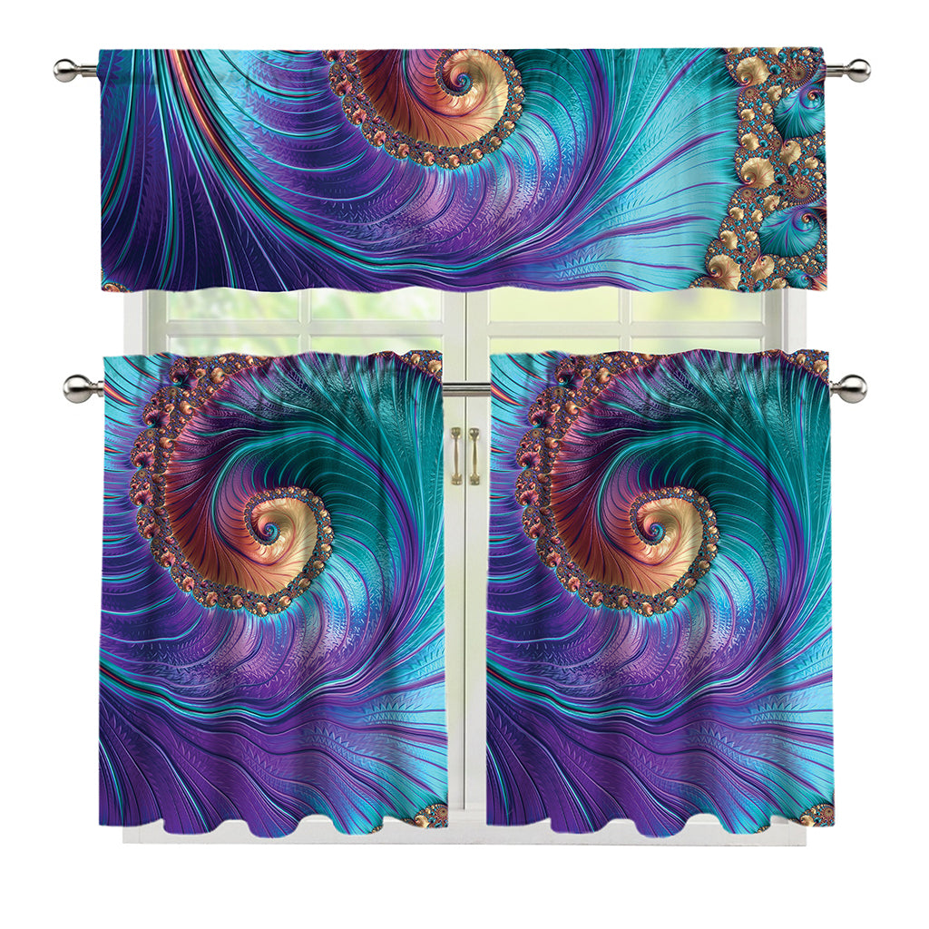 Abstract Fractal Print 3 Piece Kitchen Curtains