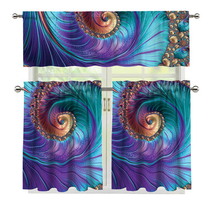 Abstract Fractal Print 3 Piece Kitchen Curtains