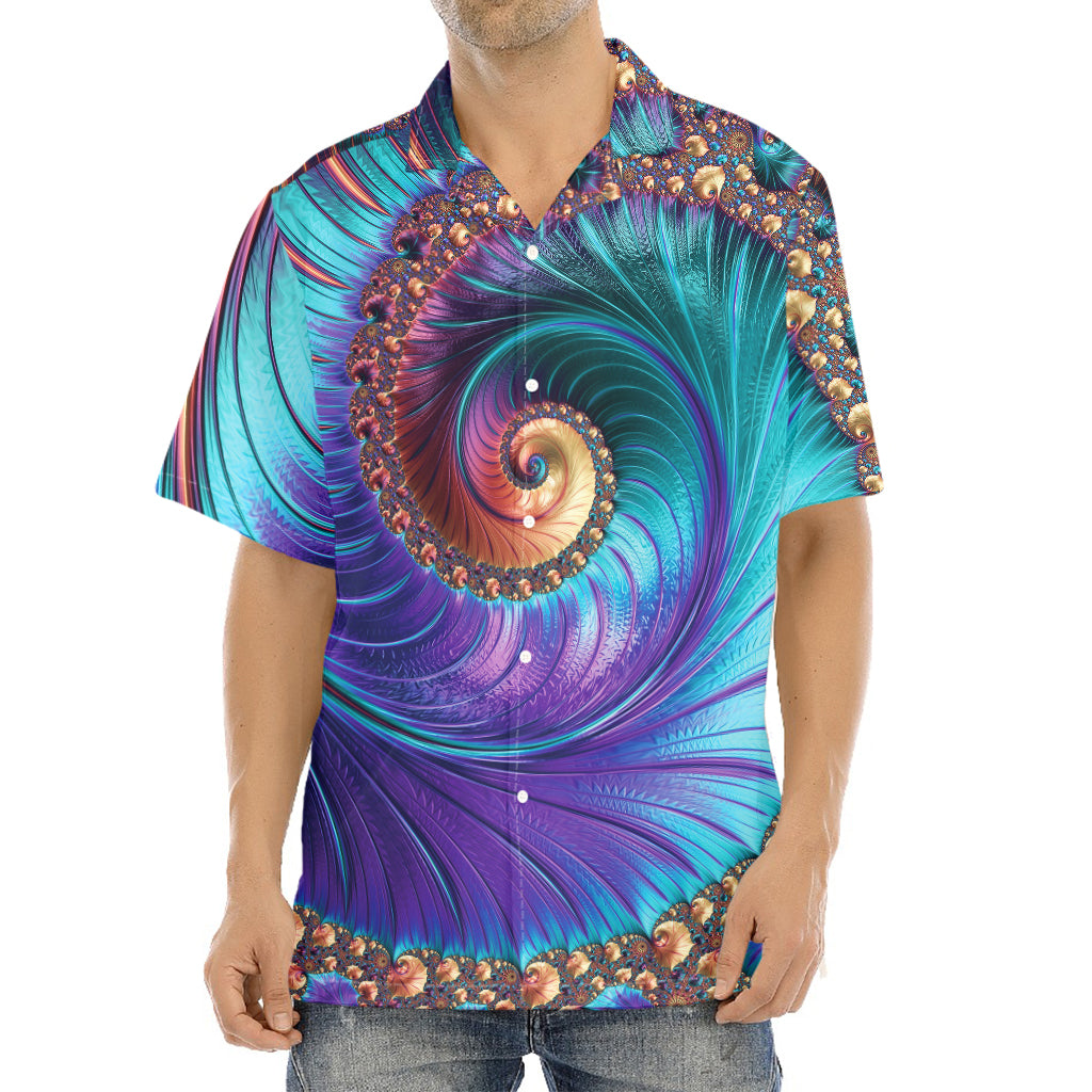 Abstract Fractal Print Aloha Shirt