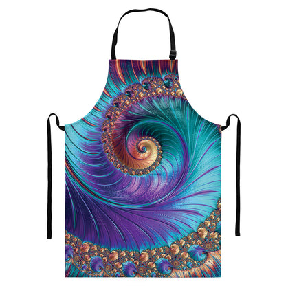 Abstract Fractal Print Bib Apron With Pocket