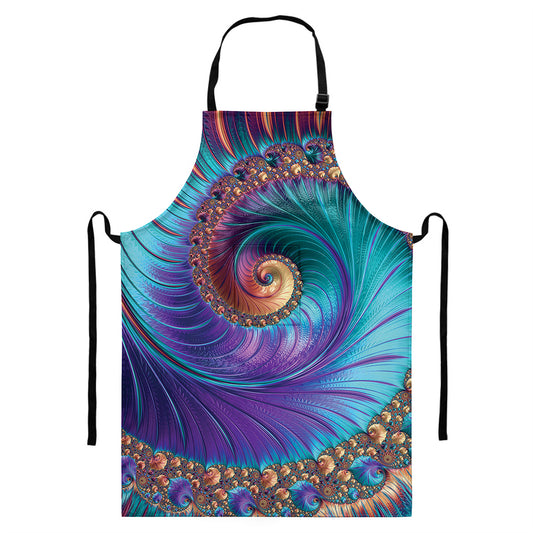 Abstract Fractal Print Bib Apron With Pocket