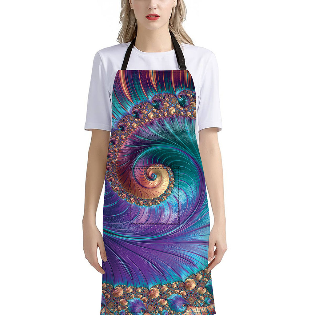 Abstract Fractal Print Bib Apron With Pocket