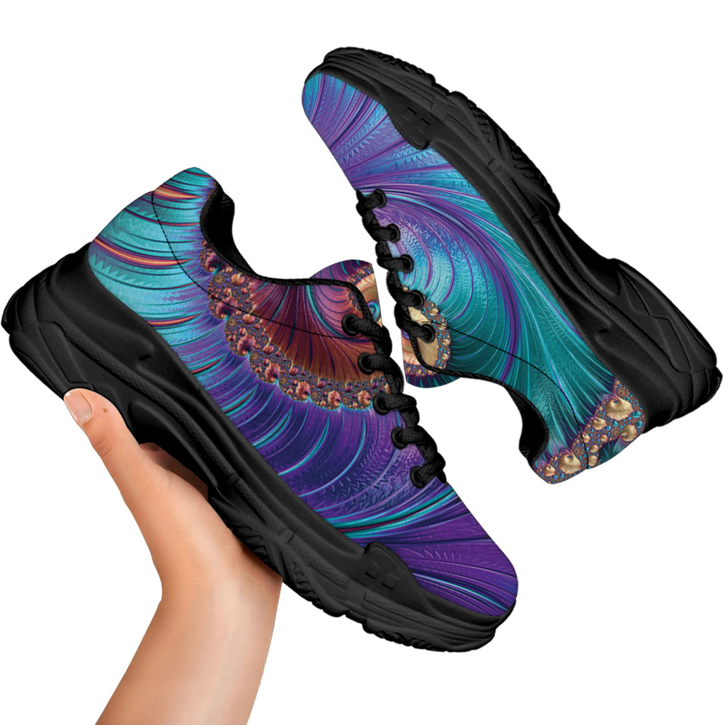 Abstract Fractal Print Black Chunky Shoes