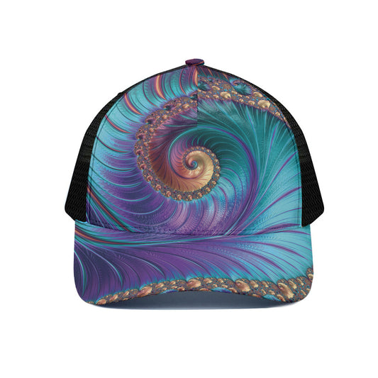 Abstract Fractal Print Black Mesh Trucker Cap