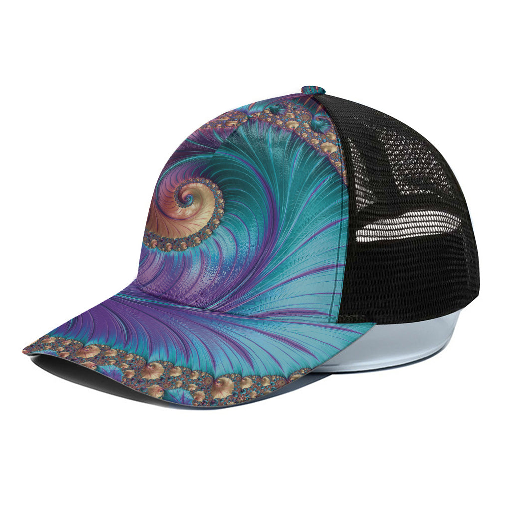 Abstract Fractal Print Black Mesh Trucker Cap