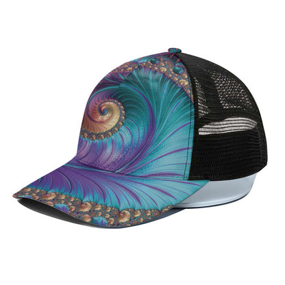 Abstract Fractal Print Black Mesh Trucker Cap