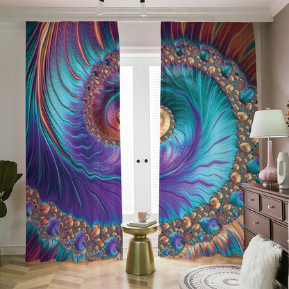 Abstract Fractal Print Blackout Pencil Pleat Curtains