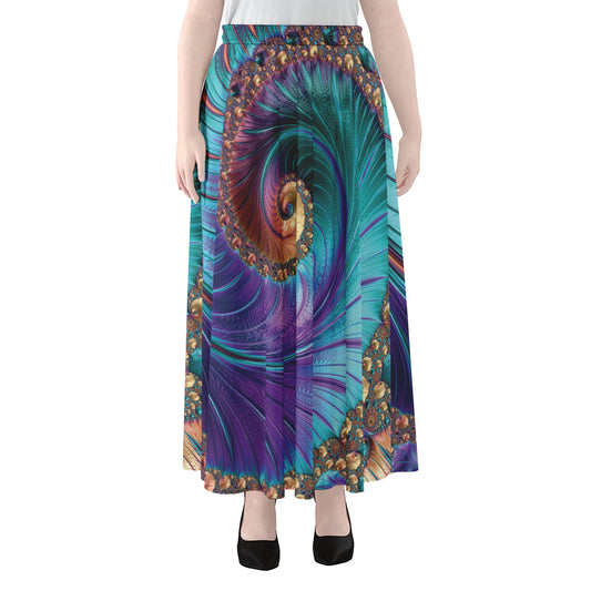 Abstract Fractal Print Chiffon Maxi Skirt