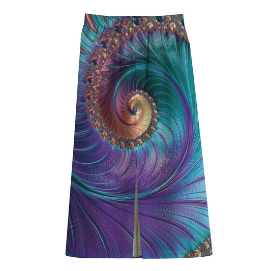 Abstract Fractal Print Cotton Front Slit Maxi Skirt