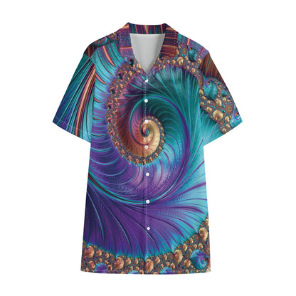 Abstract Fractal Print Cotton Hawaiian Shirt