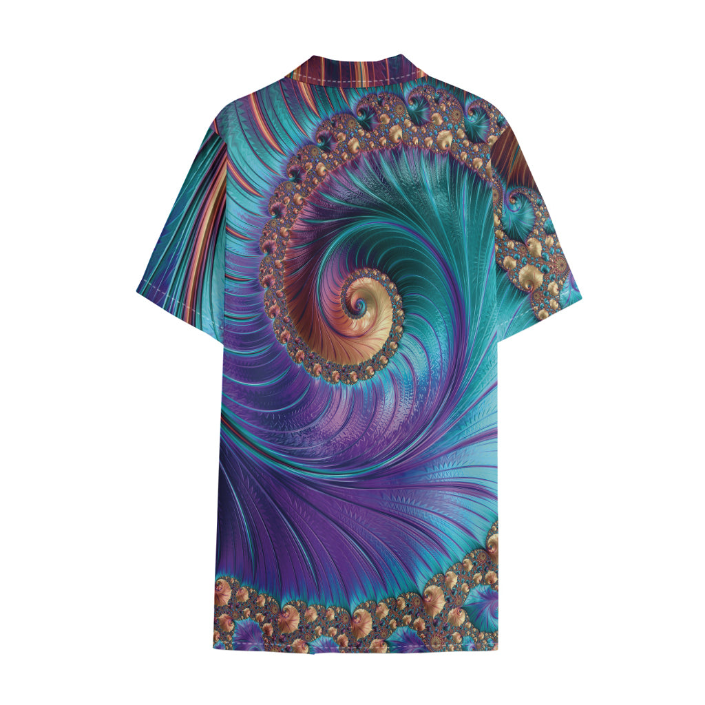 Abstract Fractal Print Cotton Hawaiian Shirt
