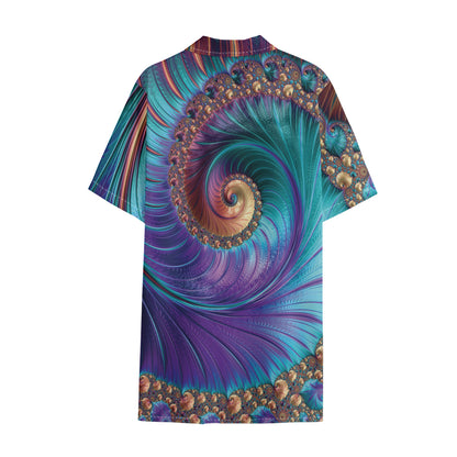 Abstract Fractal Print Cotton Hawaiian Shirt