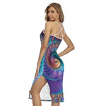 Abstract Fractal Print Cross Back Cami Dress
