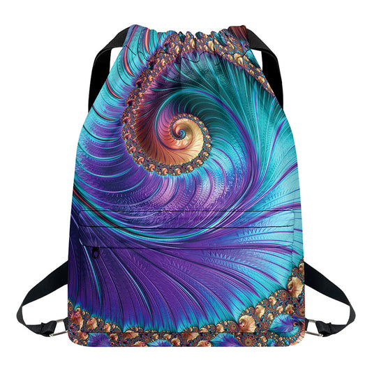 Abstract Fractal Print Drawstring Backpack