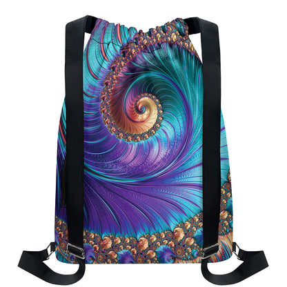 Abstract Fractal Print Drawstring Backpack