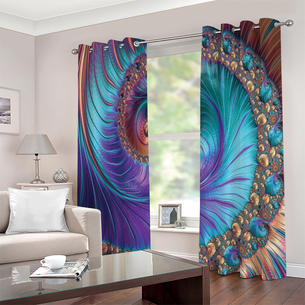 Abstract Fractal Print Extra Wide Grommet Curtains