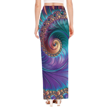 Abstract Fractal Print High Slit Maxi Skirt