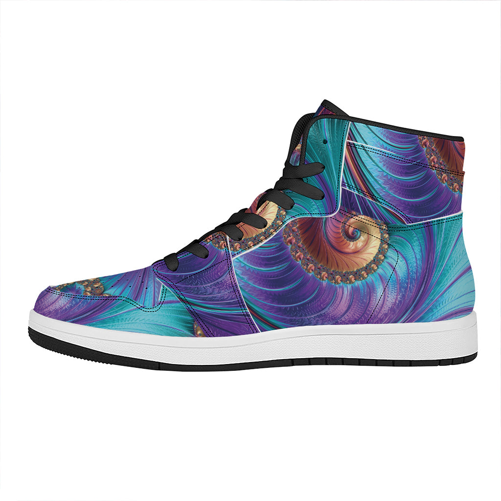 Abstract Fractal Print High Top Leather Sneakers