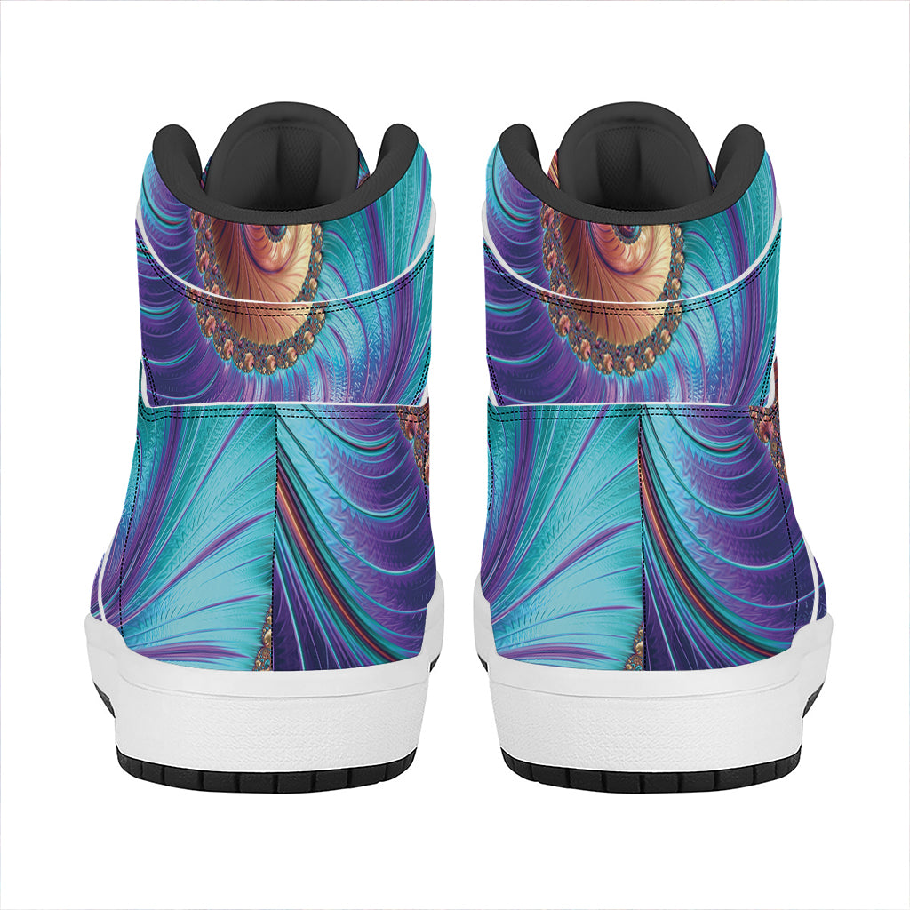 Abstract Fractal Print High Top Leather Sneakers