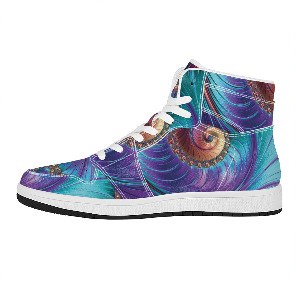 Abstract Fractal Print High Top Leather Sneakers