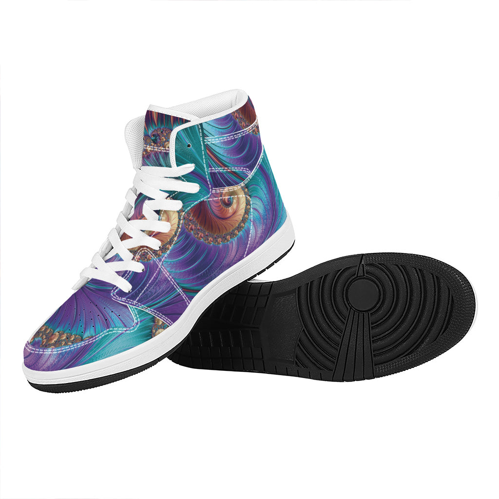 Abstract Fractal Print High Top Leather Sneakers