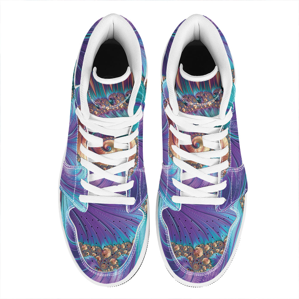 Abstract Fractal Print High Top Leather Sneakers