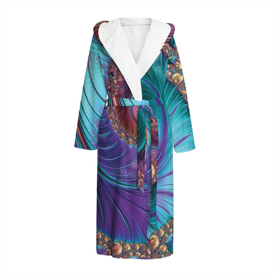 Abstract Fractal Print Hooded Bathrobe