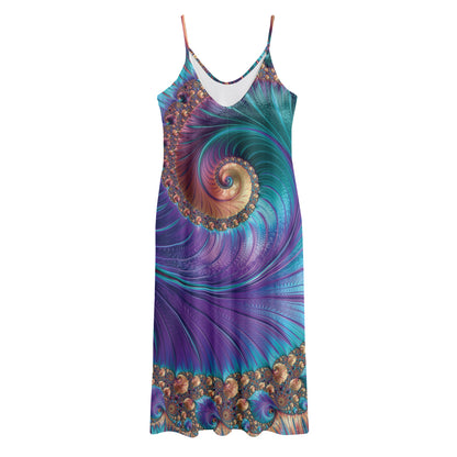 Abstract Fractal Print Jersey Midi Cami Dress