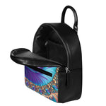 Abstract Fractal Print Leather Backpack