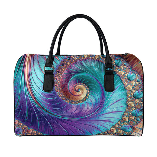 Abstract Fractal Print Leather Duffle Bag