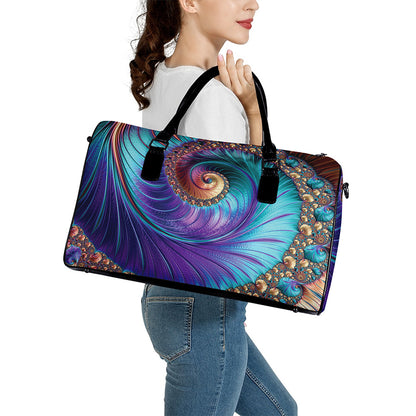 Abstract Fractal Print Leather Duffle Bag