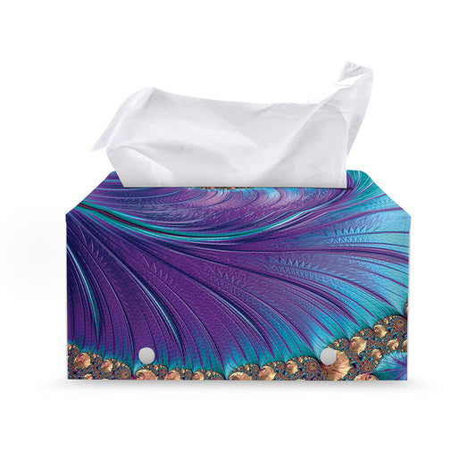 Abstract Fractal Print Leather Tissue Box Cover