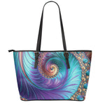 Abstract Fractal Print Leather Tote Bag