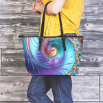 Abstract Fractal Print Leather Tote Bag