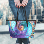Abstract Fractal Print Leather Tote Bag